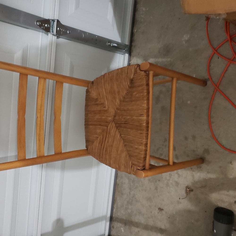 TWO WOOD SIDE CHAIRS WITH STRAW SEATS I GOOD SHAPE